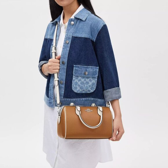 NWT COACH Rowan Satchel Bag In Colorblock - Novelty Leather/Silver/Light Saddle - Picture 4 of 16